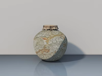 Rustic Patterned Ceramic Garden Ornament With Wooden Lid For Tabletop Decoration 3d model