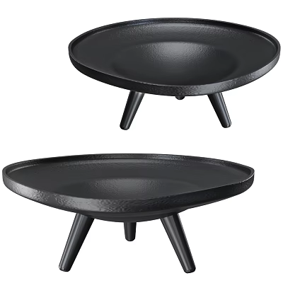 Black Modern Coffee Table With Three Legs And Round Textured Tray Top 3d model