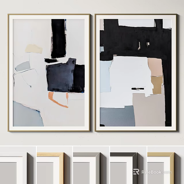 Abstract Paintings With Geometric Blocks And Multiple Frame Color Options For Wall Decor 3d model