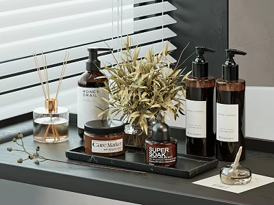 Stylish Washing Daily Products Arrangement With Decor 3d model