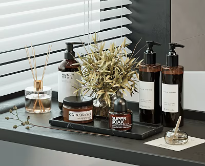 Stylish Washing Daily Products Arrangement With Decor 3d model