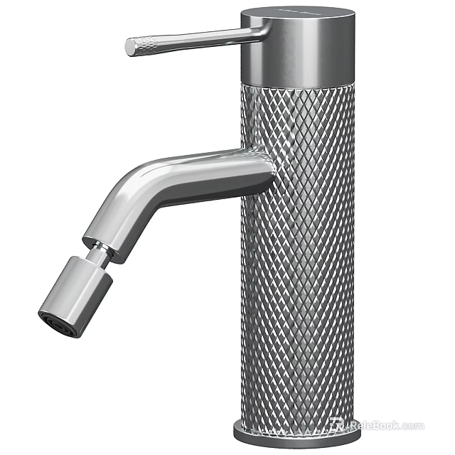 Modern Stainless Steel Faucet With Textured Surface And Curved Spout Design 3d model 