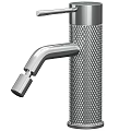 Modern Stainless Steel Faucet With Textured Surface And Curved Spout Design
