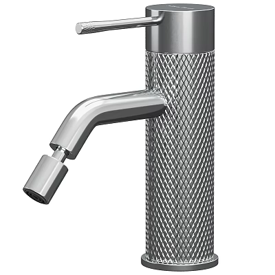 Modern Stainless Steel Faucet With Textured Surface And Curved Spout Design 3d model