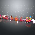 Santa Claus With Reindeer Pulling Sleigh Loaded With Colorful Gifts On Snowy Background