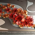 Vibrant Red Orange Flower Petal Wall Decor On Gray Curved Background With Clay Pot