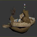 Modern Miniature Diorama With Houses Rocks Flag Green Vehicle And Trees