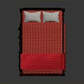 Elegant Four Poster Bed With Dark Wooden Frame Carved Details Red Drapes And White Pillows