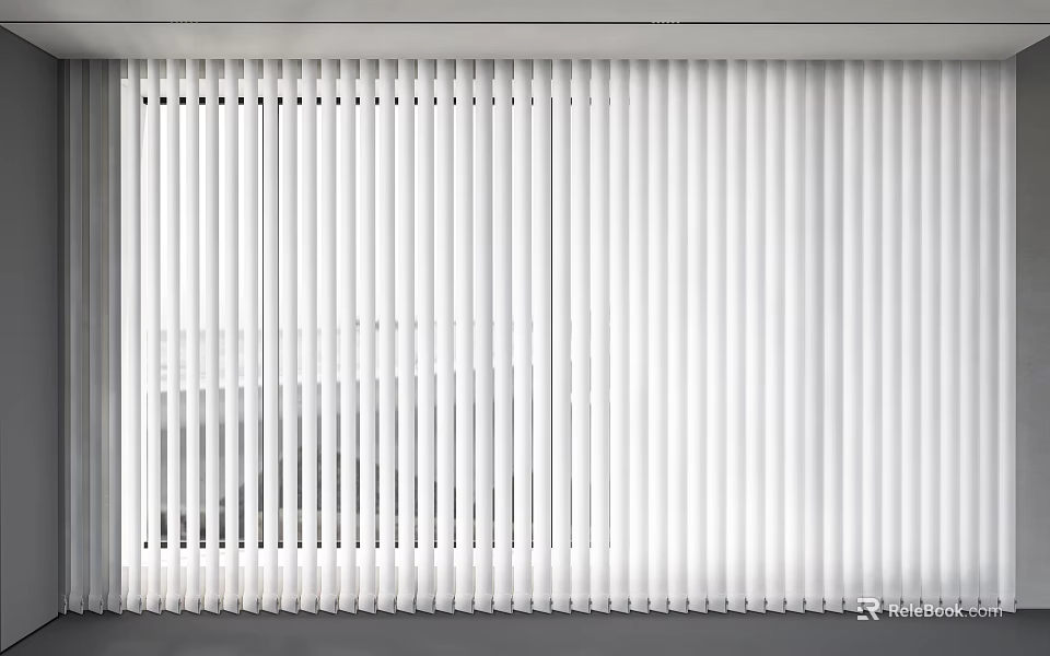 White Window Blinds Covering Entire Window in Modern Minimalist Home Interior Design 3d model 