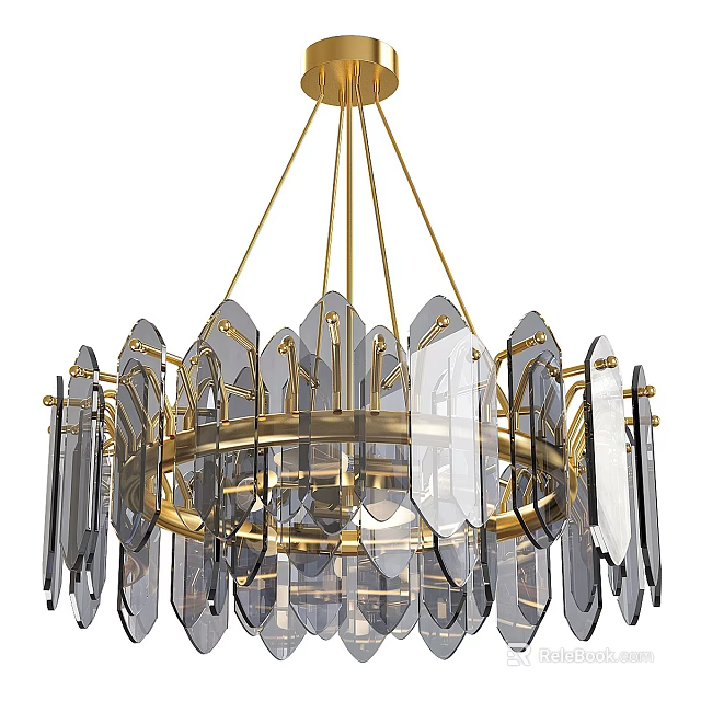 Elegant Modern Ceiling Light with Gold Frame and Transparent Glass Decorative Pieces 3d model