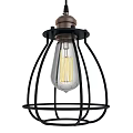 Industrial Style Pendant Light With Black Metal Cage And Clear Glass Bulb