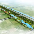 Rural Landscape With Winding River Lush Green Farmland Trees And Roads