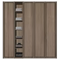 Modern Light Wood Wardrobe Featuring Multiple Doors Open Shelves And Folded Towels Storage