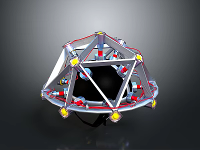 Futuristic Industrial Landscape With Spherical Metal Frame And Colored Components 3d model