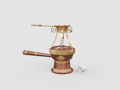 Vintage Copper Medical Device With Gold Accents Heating Element And Small White Component 3d model