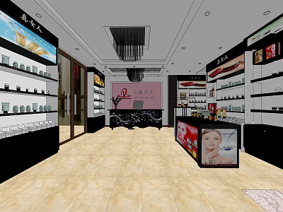 Cosmetics Specialty Store Interior With Display Shelves Counter Product Displays And Bright Lighting 3d model