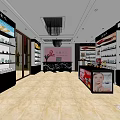 Cosmetics Specialty Store Interior With Display Shelves Counter Product Displays And Bright Lighting