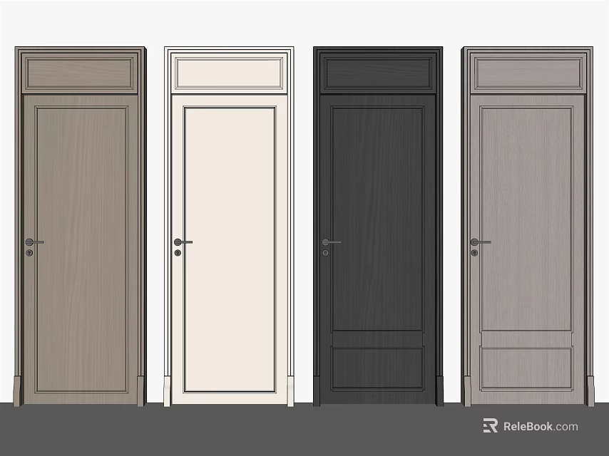 Swing Doors In Various Colors With Modern Design And Simple Handles 3d model