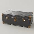 Black Vintage Trunk With Metal Rivets And Golden Corner Accents