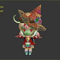 Little Girl In Red Witch Hat With Flower Decoration Blonde Hair Red Eyes Cartoon Style