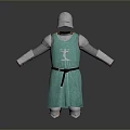 Detailed Medieval Knight Costume With Metallic Armor Green Tunic And Belt