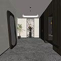 Modern Entryway Hallway Interior Design With Large Oval Mirror Marble Accent Plant And Storage Cabinet