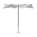 Outdoor White Patio Umbrella With Wooden Pole And Sturdy Frame For Garden Use