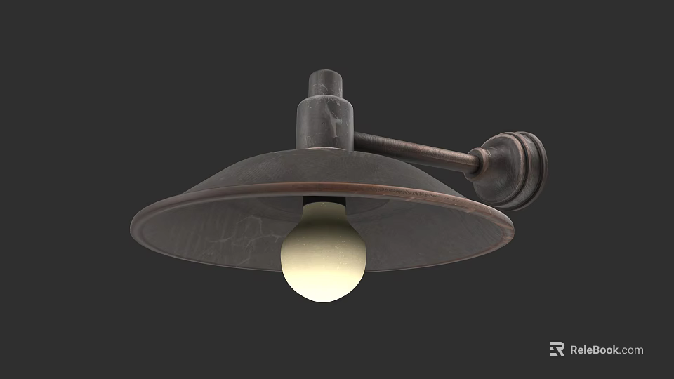 Vintage Industrial Wall Mounted Pendant Light With Round Metal Shade And Exposed Bulb 3d model 