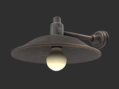 Vintage Industrial Wall Mounted Pendant Light With Round Metal Shade And Exposed Bulb 3d model