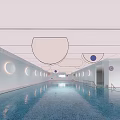 Modern Indoor Swimming Pool With Circular Ceiling Decor And Wall Lighting 3d model