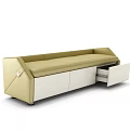 Modern Beige Double Bed With Curved Headboard Pillows Nightstand Chair And Bench