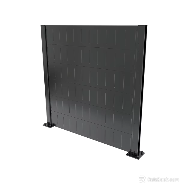 Black Metal Panel With Vertical Stripes And Base Brackets Structure 3d model 