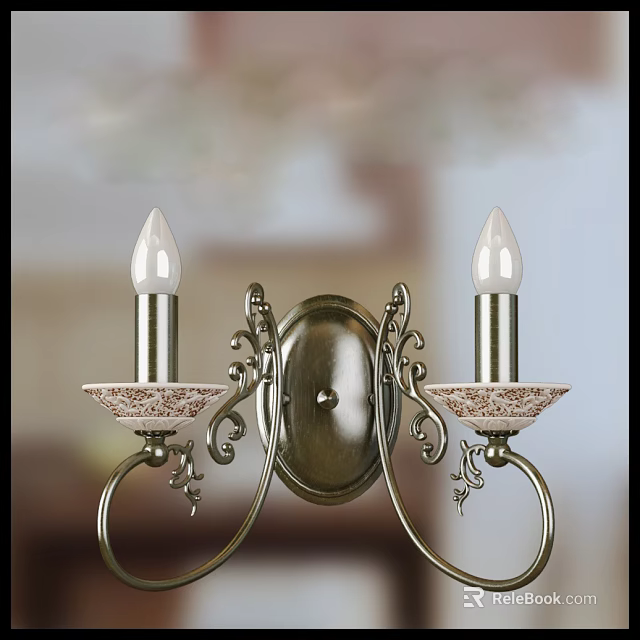 Vintage Double Head Wall Sconce With Ornate Metal Frame And Glass Shades 3d model 