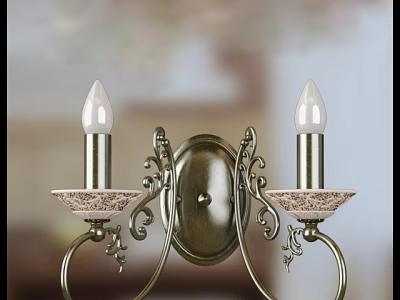 Vintage Double Head Wall Sconce With Ornate Metal Frame And Glass Shades 3d model
