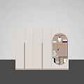 Modern Wooden Wardrobe Design With Arched Lit Display And Storage Shelves