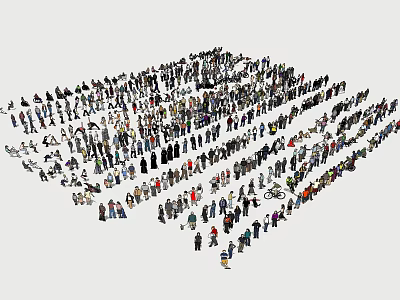 Diverse Crowd of People Standing Together in Open Public Area 3d model