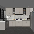 Modern Kitchen Interior Design With Light Gray Cabinets Refrigerator And Sink 3d model