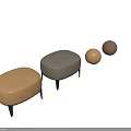 Modern Tan Leather Ottoman With Oval Shaped Design And Black Slender Legs