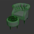 Elegant Tufted Accent Chair with Rounded Armrests Dark Wooden Legs and Matching Round Ottoman
