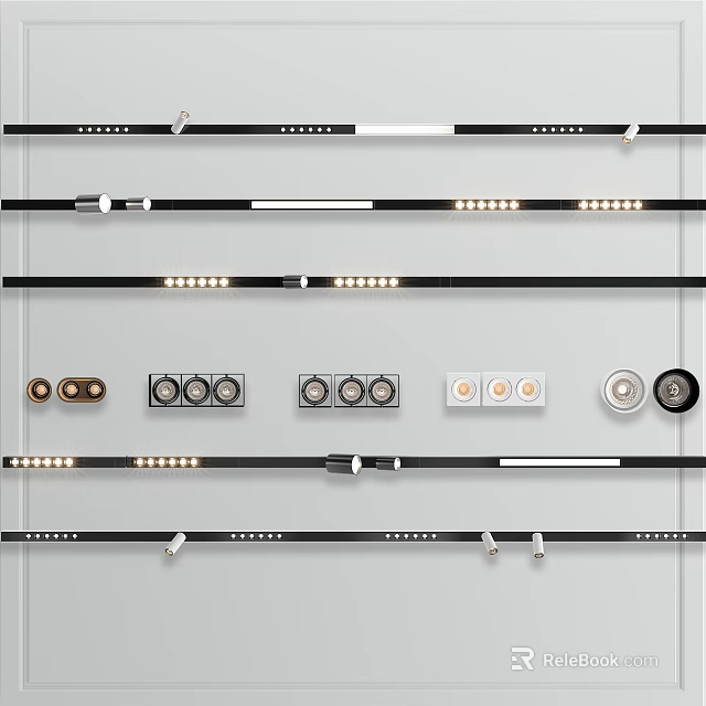 Various Styles Downlights And Spotlights With Strip Design Black White Mounting Accessories 3d model 