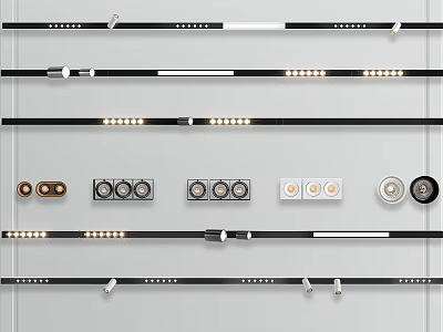 Various Styles Downlights And Spotlights With Strip Design Black White Mounting Accessories 3d model