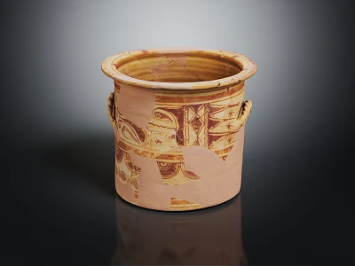 Ancient Handcrafted Terracotta Jar With Intricate Patterns And Two Handles 3d model
