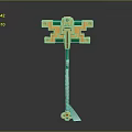Golden And Green Decorative Weapon With Long Handle Square Top And Blade Tip