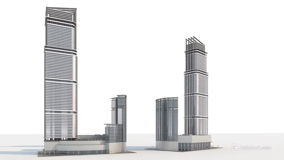 Modern Tall Office Buildings With Contemporary Glass Facades And Urban Design 3d model 