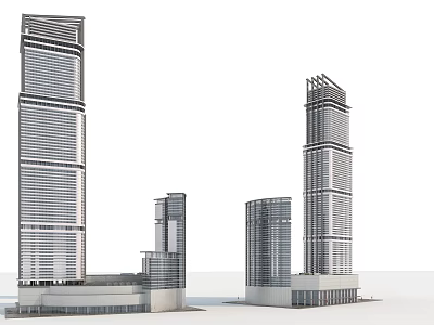 Modern Tall Office Buildings With Contemporary Glass Facades And Urban Design 3d model