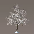 Deciduous Tree With Snow Covered Branches Red Berries And Brown Trunk On Gray Background 3d model