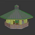 Outdoor Octagonal Gazebo Design With Gray Roof Wooden Pillars Railing And Cupola Top