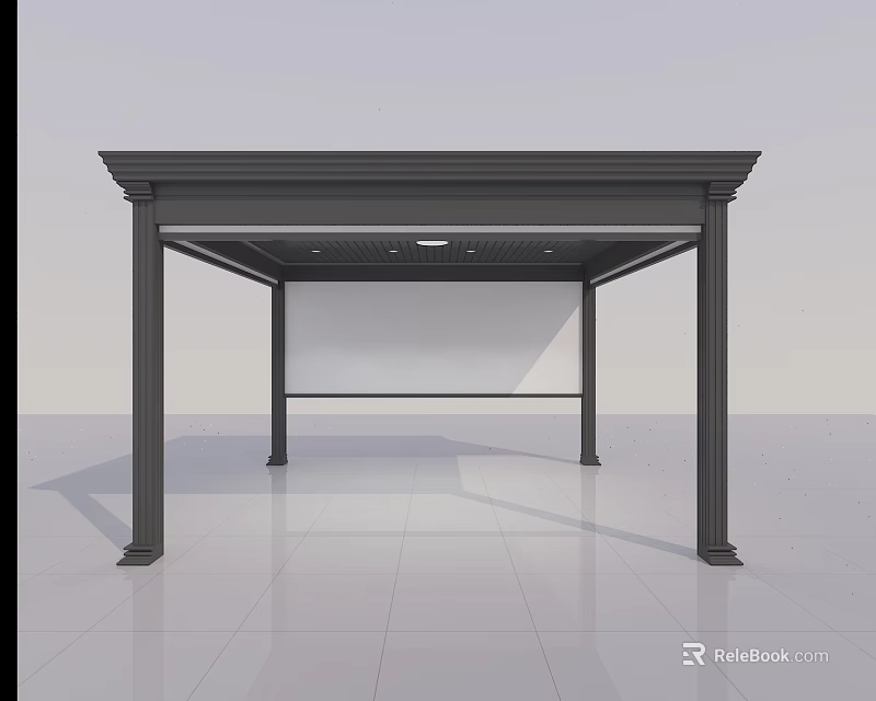Modern Metal Sunshade Canopy Structure With Flat Roof And Sleek Columns 3d model 