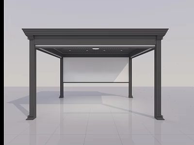 Modern Metal Sunshade Canopy Structure With Flat Roof And Sleek Columns 3d model