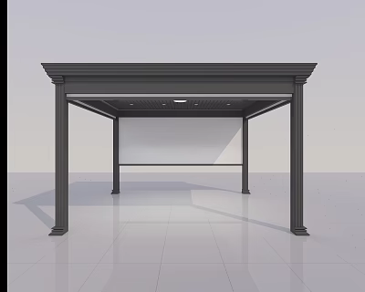 Modern Metal Sunshade Canopy Structure With Flat Roof And Sleek Columns 3d model